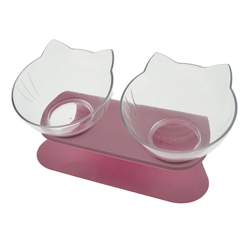 Double Gamelle Chat Inclinée 15° - Forme Tête de Chat, Protection Cervicale & Anti-Débordement
